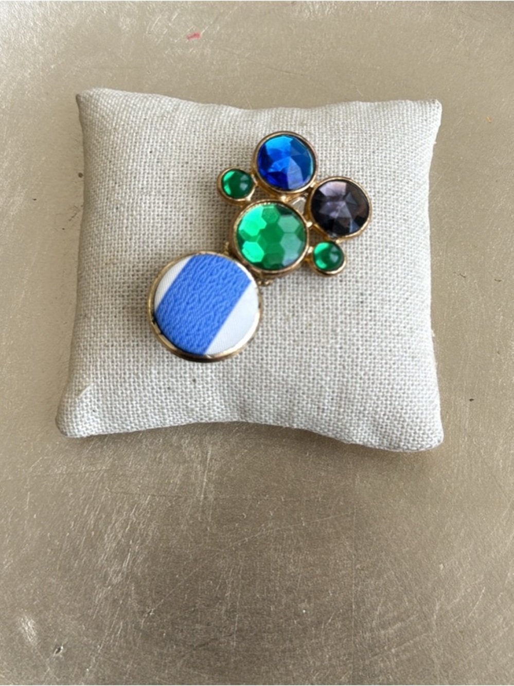 Blue Green Crystal Cluster Pin Upcycled Unique Gift